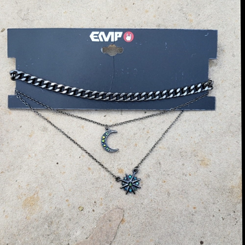 Goth Crescent Moon and Sun Chain Choker Set